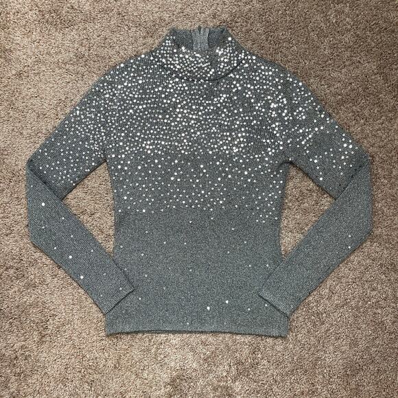 VTG Y2K Once Again Silver Sequin Mock Turtle Neck Sweater Shimmery Sparkly Sz M - Picture 12 of 16